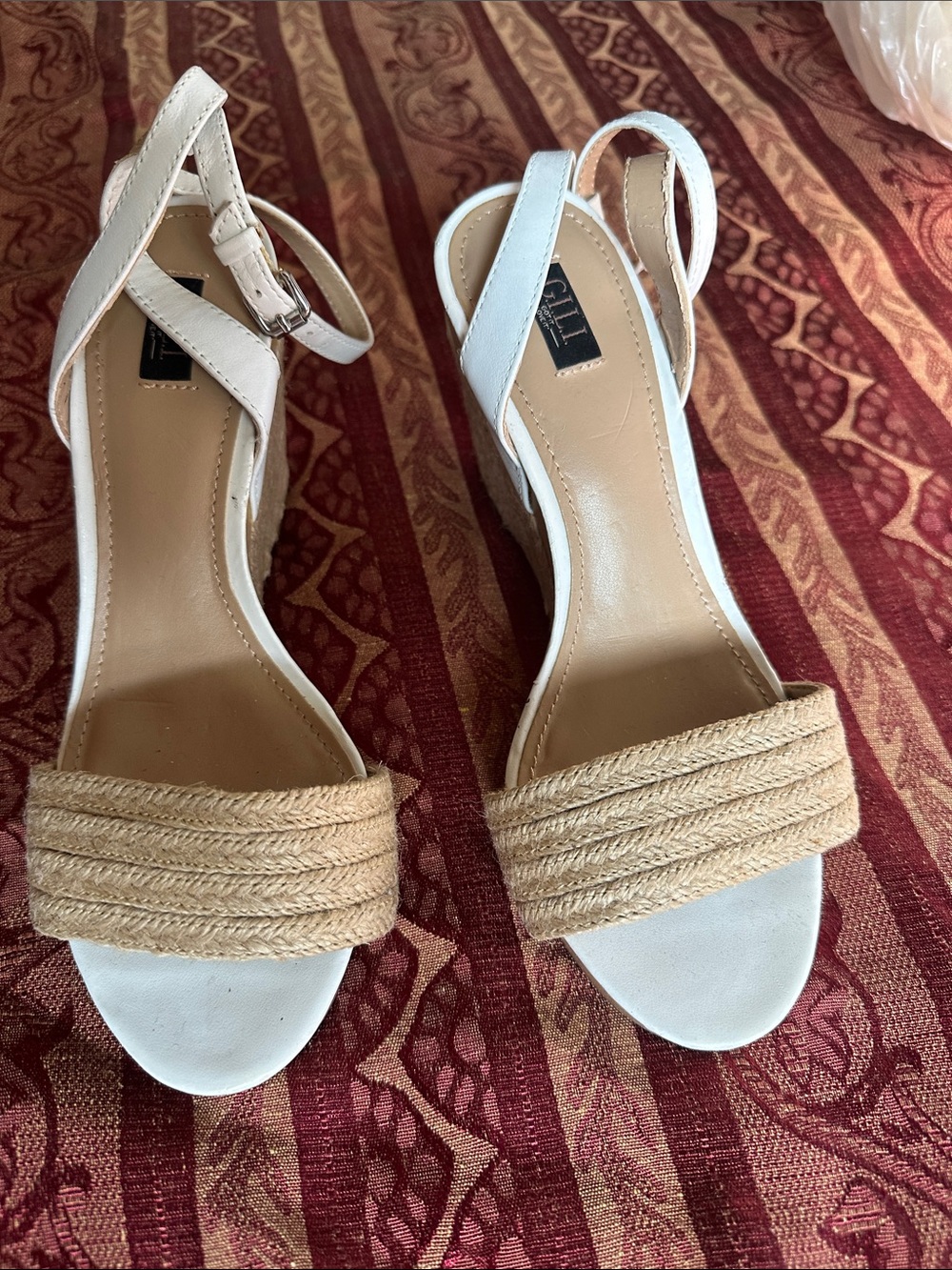 White Women’s Ankle-Strap Sandals with Natural Rope Detail 3” wedge